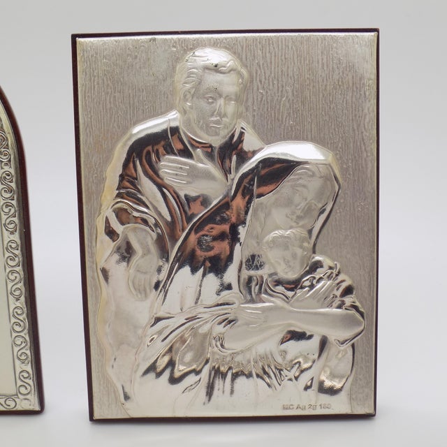 Religious 5 X Vintage Italian Handmade Silver Plate and Silver Sheet With Wood (Lamina) Sacred Bedside Icons For Sale - Image 3 of 17