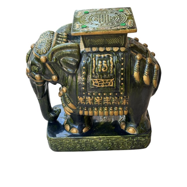 Mid-Century Modern Mid Century Ceramic Elephant Garden Stool For Sale - Image 3 of 8