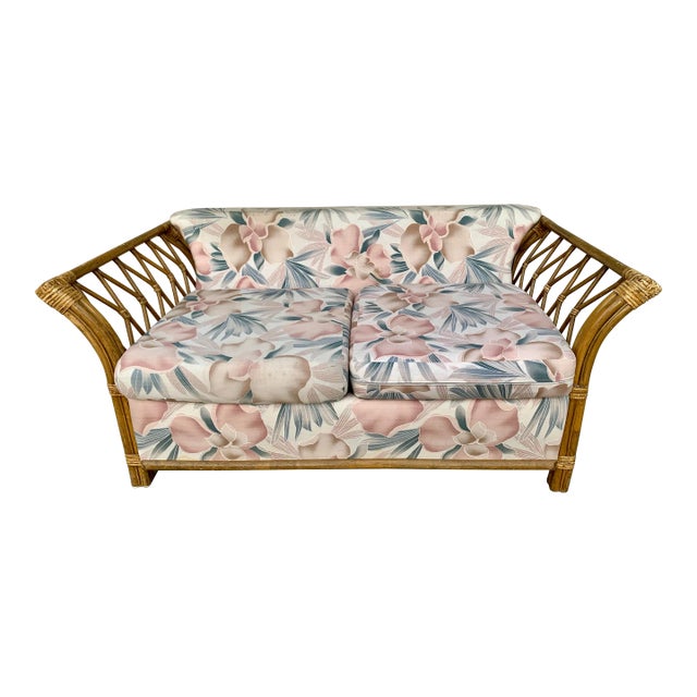 1970s Vintage Bamboo Rattan Sofa Loveseat For Sale
