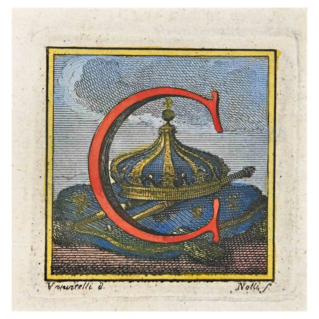 Luigi Vanvitelli, Letter of the Alphabet: C, Etching, 18th Century For Sale