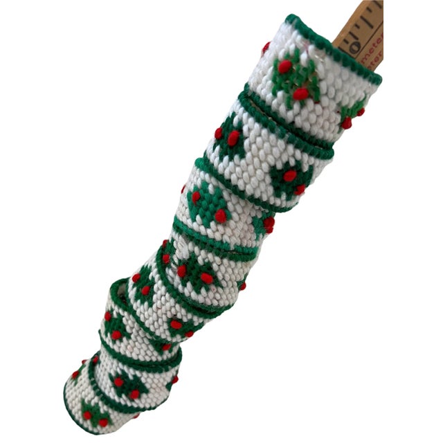 Holiday Christmas Needlepointed Napkin Rings- Set of 8 Red Green White Vintage For Sale - Image 9 of 12