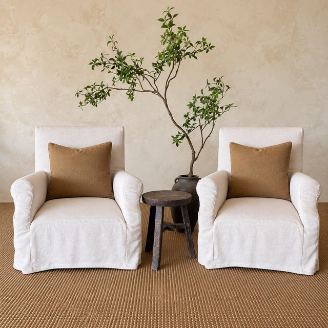 Regent Chair Slip Covered in Belgian Linen- Greige For Sale - Image 4 of 11
