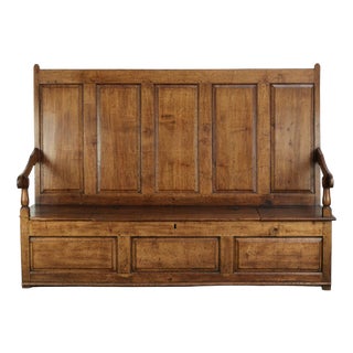 Antique English Oak Hall Bench with Storage Space For Sale