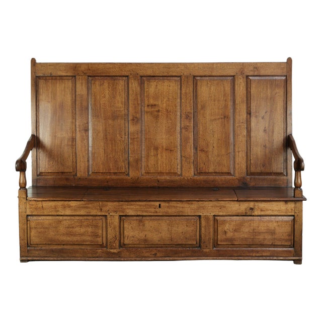 Antique English Oak Hall Bench with Storage Space For Sale