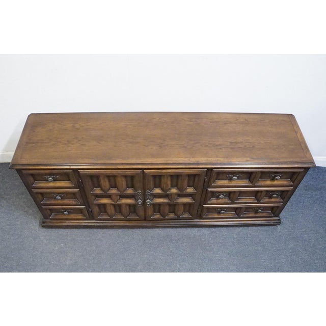 Late 20th Century Century Furniture Solid Oak Spanish Mediterranean 76" Triple Door Dresser For Sale - Image 5 of 14
