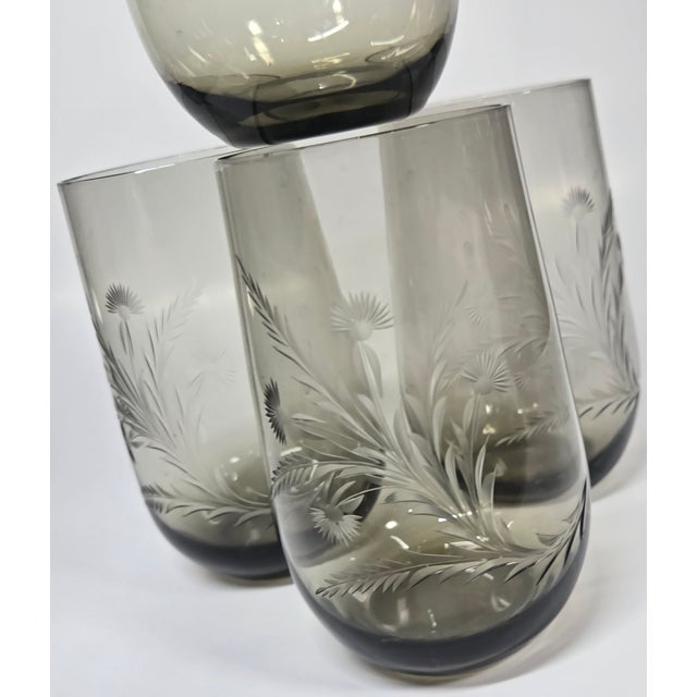 Mid 20th Century Handcarved Dandelion Crystal Stemless Goblets- Set of Four For Sale - Image 13 of 13
