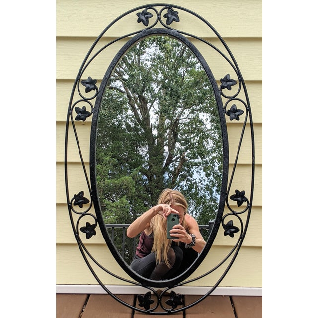 Vintage Russell Woodard Wrought Iron Black Ivy Leaf Oval Wall Mirror For Sale In Charlotte - Image 6 of 7