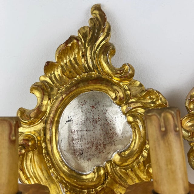 1950s Louis XV Carved Wood Sconces, Set of 2 For Sale - Image 5 of 11