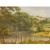 Lush Green English Countryside with Cottage & River by British Landscape Artist, Lesley Hammett (Born 1955) Art measures...