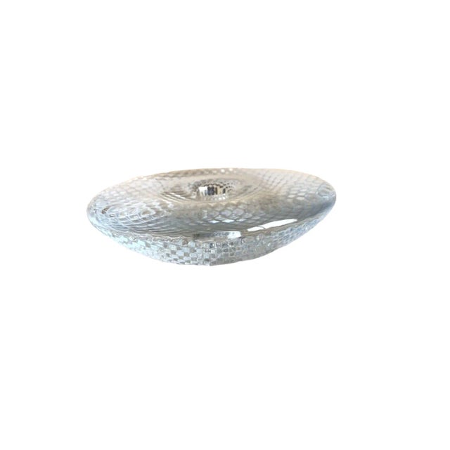 Glass Vintage Mid Century Modern Finish Clear Glass Abstract Disc Candle Holders- a Pair For Sale - Image 7 of 9