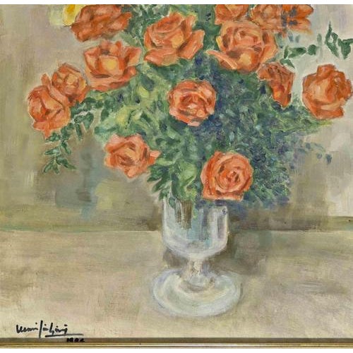 Flower vase is an artwork realized by an italian artist in the late 20th Century. Oil painting, 70 x 58 cm; with frame....