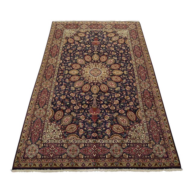 Tabriz Rug 6’6” X 9’7” Blue Wool Vintage Traditional Hand-Knotted Carpet For Sale