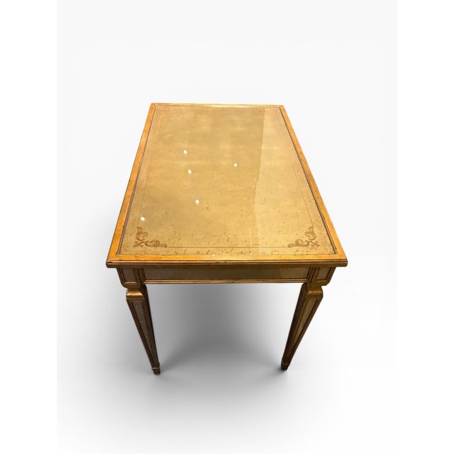 2020s Theodore Alexander Italian-Inspired Distressed Gold Leaf Writing Desk With Antiqued Mirror – Art Deco For Sale - Image 5 of 13