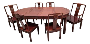 Vintage Asian Rosewood Carved Longevity Extending Dining Table and 8 Chairs