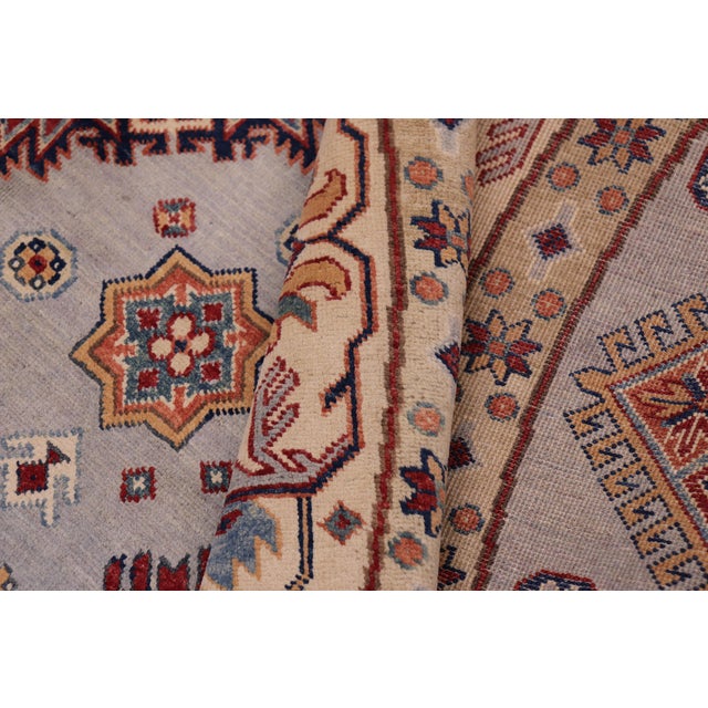 Textile Tribal Kazak Gray/Beige Wool Round Rug- 9'0''x9'0'' For Sale - Image 7 of 9