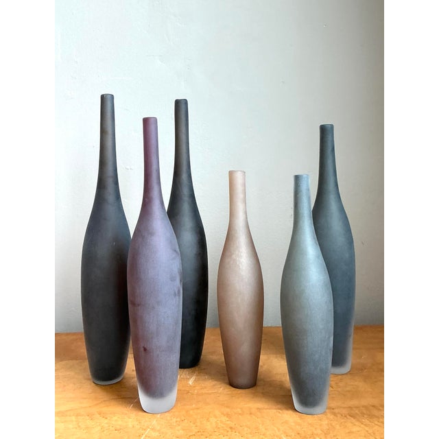 Late 20th Century Vintage Italian Signed Art Glass Vases - Set of 6 For Sale - Image 5 of 12