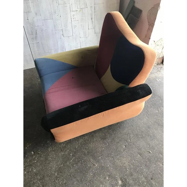 1970s Set of Mid-Century Armchairs in Multicoloured Fabric with Black Painted Legs For Sale - Image 5 of 8