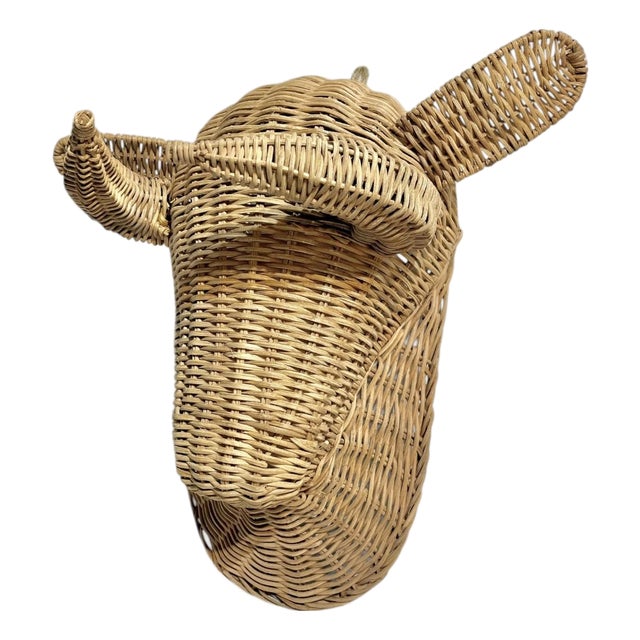 Vintage Mid-Century French Wicker Bull Head Wall Sculpture, Picasso Style For Sale