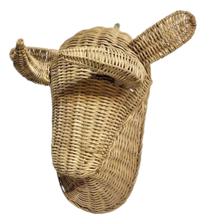 Vintage Mid-Century French Wicker Bull Head Wall Sculpture, Picasso Style