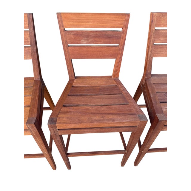 Vintage Brown Jordan Solid Teak Slat-Back Outdoor Barstools - Set of 4 For Sale - Image 9 of 11