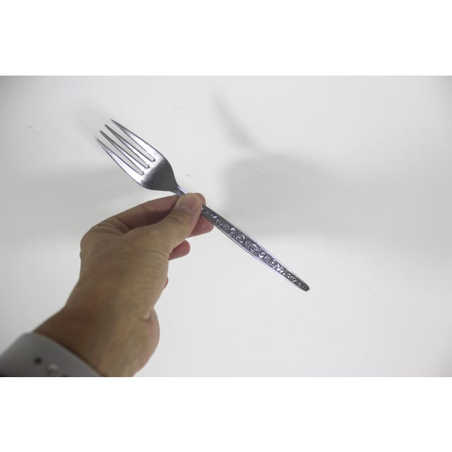Silver 1960s Curated Set of 6 Mid Century Modern Stainless Steel Dinner Forks, Mismatched For Sale - Image 8 of 10