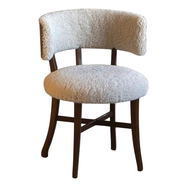 Vintage Danish Low Back Chair in Lambswool, 1940s For Sale