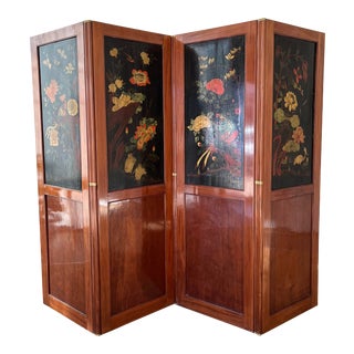 20th Century Black, Red, and Gold Mahogany Folding Screen For Sale