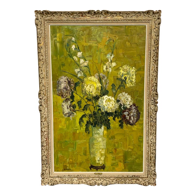 Mary Malcolm-Kluge “Fleurs” Signed Oil on Canvas Floral Still Life Painting For Sale