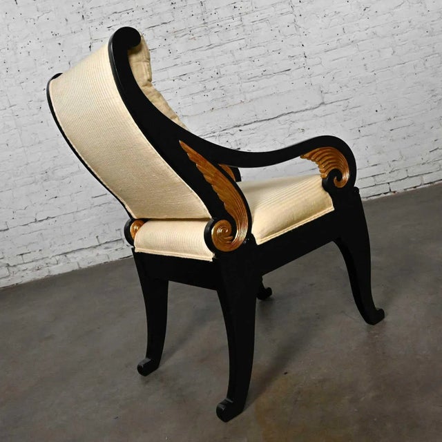 Late 20th Century Late 20th Century Neoclassic Revival Black Side Chair With Gilt Wing Accents & Off-White Fabric For Sale - Image 5 of 13