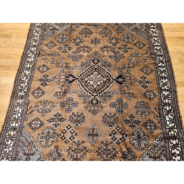 Vintage Persian Bakhtiari Rug, Hand-Knotted Wool, Allover Geometric Pattern, Camelhair & Ivory, 8x11 For Sale - Image 17 of 18