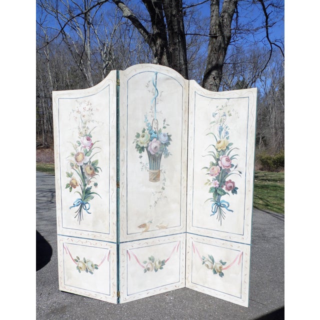 Vintage Shabby Chic 3 Panel Canvas Folding Dressing Privacy Screen Room