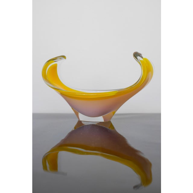 White Mid-Century Modern Scandinavian Glass Art Coquille Bowl in Bright Yellow by Peter Leek for Nybro For Sale - Image 8 of 13