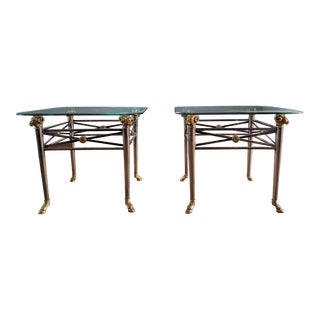 Vintage Maison Jansen Style Brass Rams Head Side Tables- a Pair For Sale