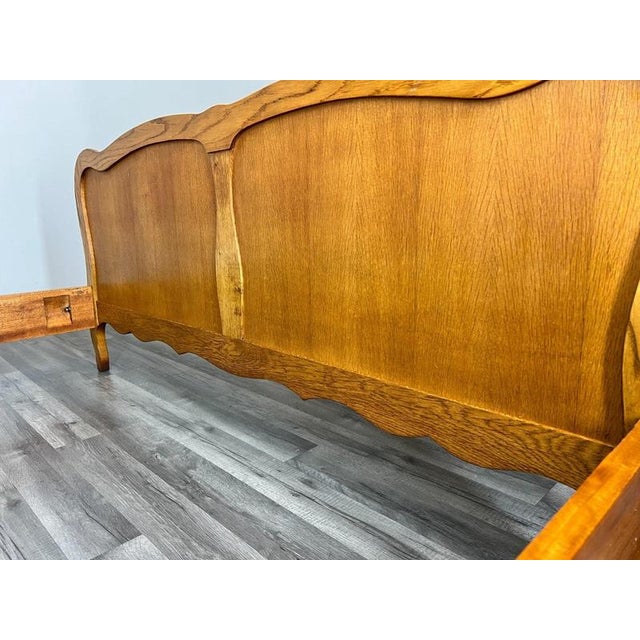Vintage French Louis XVI Style Oak Double Bed Frame with Carved Headboard For Sale - Image 11 of 12