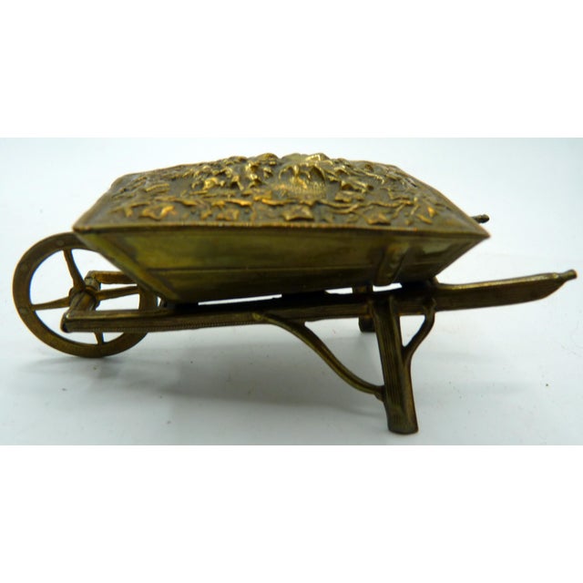 English Rare 1874 Victorian W. Avery & Son Figural Brass "Holly & Ivy" Wheelbarrow Needle Case For Sale - Image 3 of 5