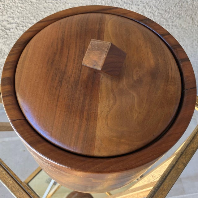 Circa 1970/1980 Sleek & Chic Walnut Wood Ice Bucket With Attached Insulated Glass Insert For Sale In Austin - Image 6 of 18