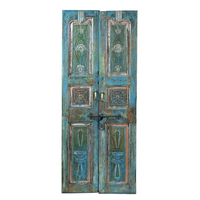 Indian Antique Indian Painted Teakwood Door For Sale - Image 3 of 4
