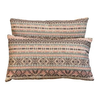 European Wool/Velvet Lumbar Pillows - a Pair For Sale