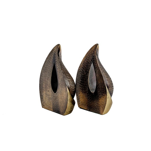 Ben Seibel Pair of Ben Seibel for Jenfred-Ware Brass "Flame" Bookends (c.1950) For Sale - Image 4 of 9