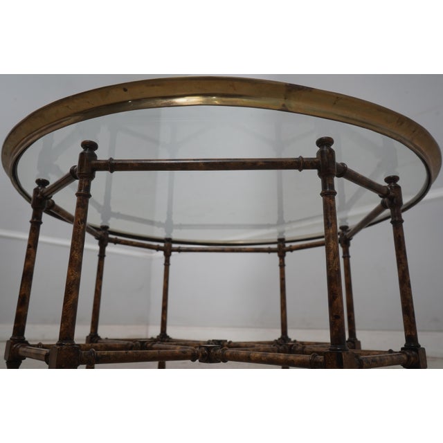 Baker Hollywood Regency Faux Bamboo Glass Top Coffee Table For Sale - Image 11 of 11