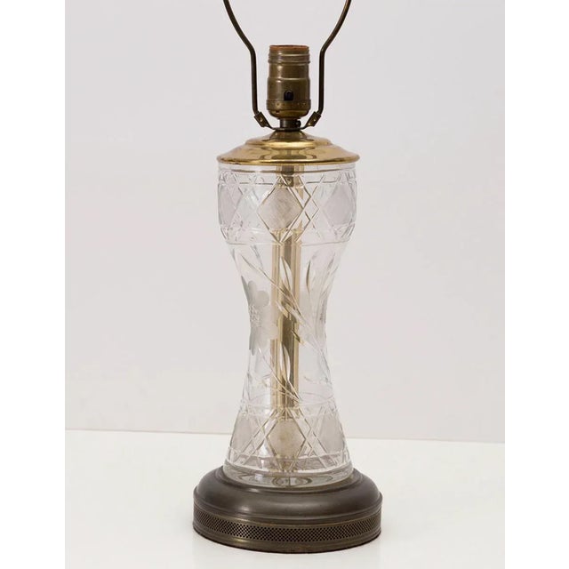 Older elegant cut or brilliant cut glass table lamp with a floral pattern. Circa 1900-1950. Excellent condition with some...