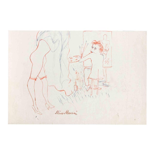 Mino Maccari, Painter and Model, 1938, Watercolor For Sale