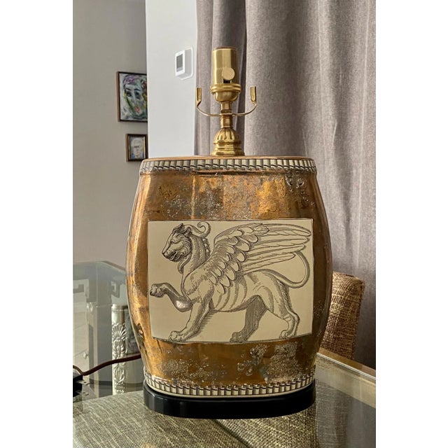 Single Griffin Lion Motif Porcelain Table Lamp For Sale - Image 4 of 13