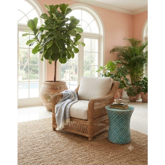 Vintage Turquoise Glazed Ceramic Quilted Lattice Garden Stool & Accent Table For Sale - Image 10 of 12