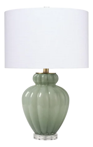 Jamie Young Agnes Blown Glass Table Lamp with Linen Shade, Celadon