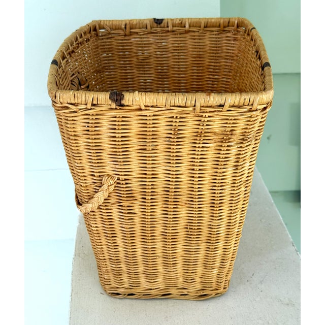 Vintage Hand Woven Rattan Cane Basket For Sale - Image 4 of 7