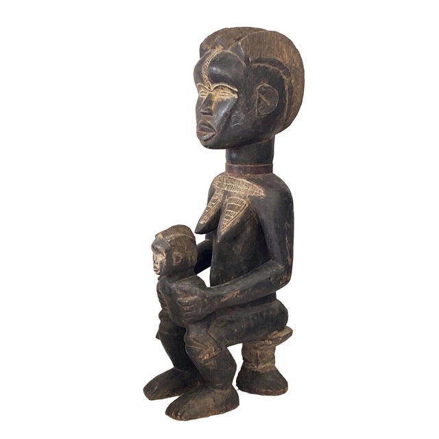 Brown Vintage Baule Maternity Figure Sculpture Cote d'Ivoire Africa 18.5" H For Sale - Image 8 of 8