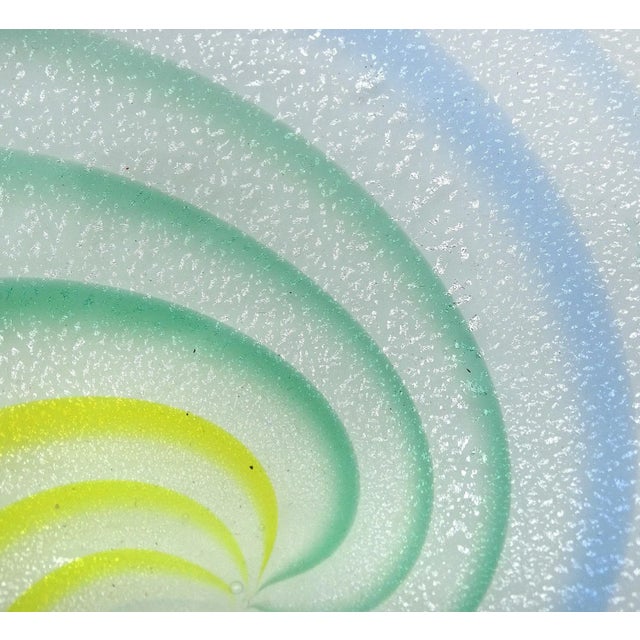 Murano Murano Vintage Green Yellow Blue White Silver Flecks Italian Mid Century Art Glass Centerpiece Bowl For Sale - Image 4 of 6