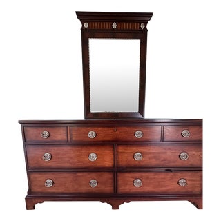 Ethan Allen Mahogany Double Dresser and Mirror For Sale
