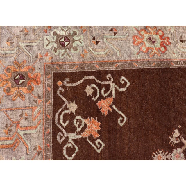 Burnt Orange Vintage Latch Hook Design Turkish Oushak Rug in Chocolate Brown, Taupe, Gray and Burnt Orange For Sale - Image 8 of 13